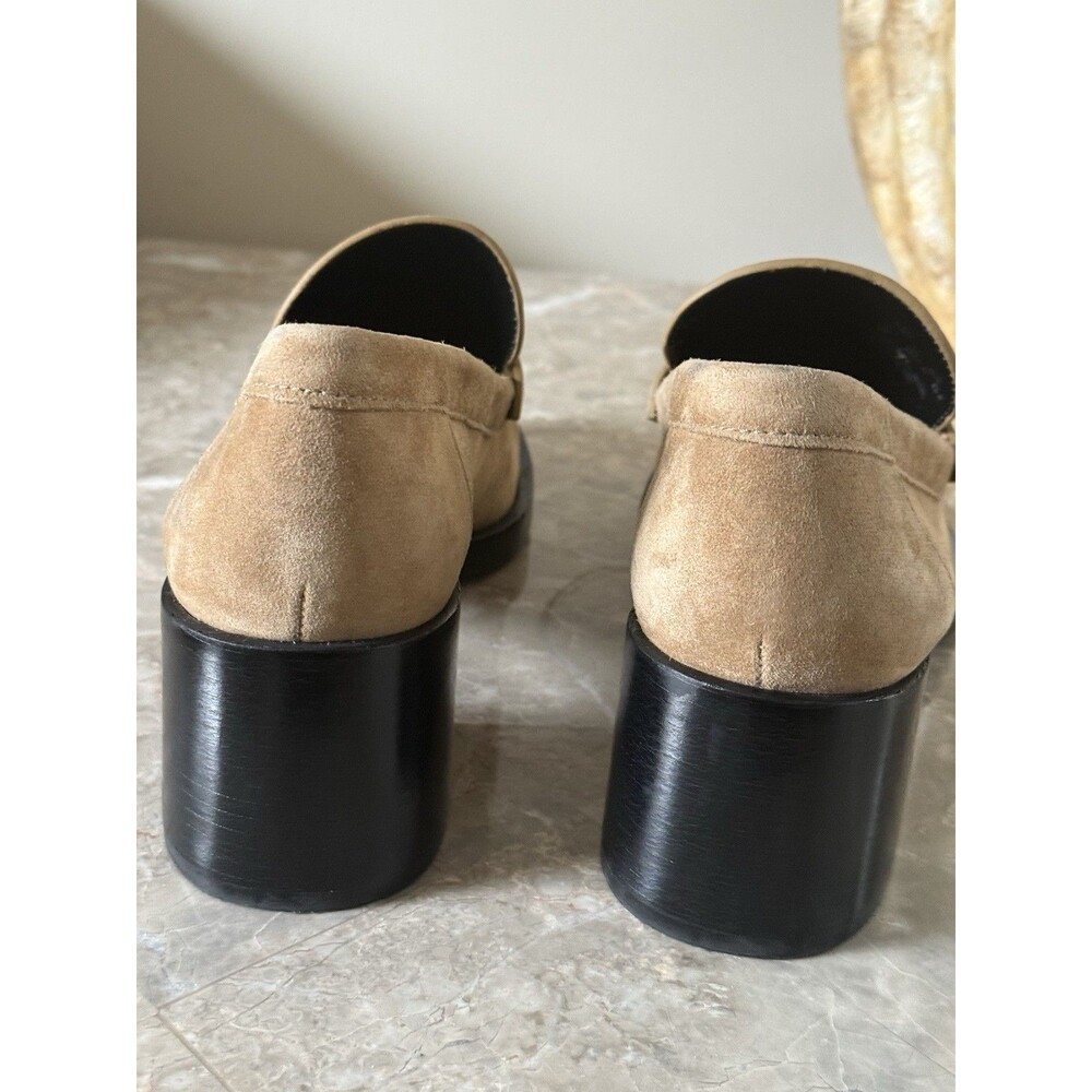 Coach CU227 Women’s 9B Tan Suede Heeled Loafers Sculpted C Chunky Heel - Picture 6 of 11